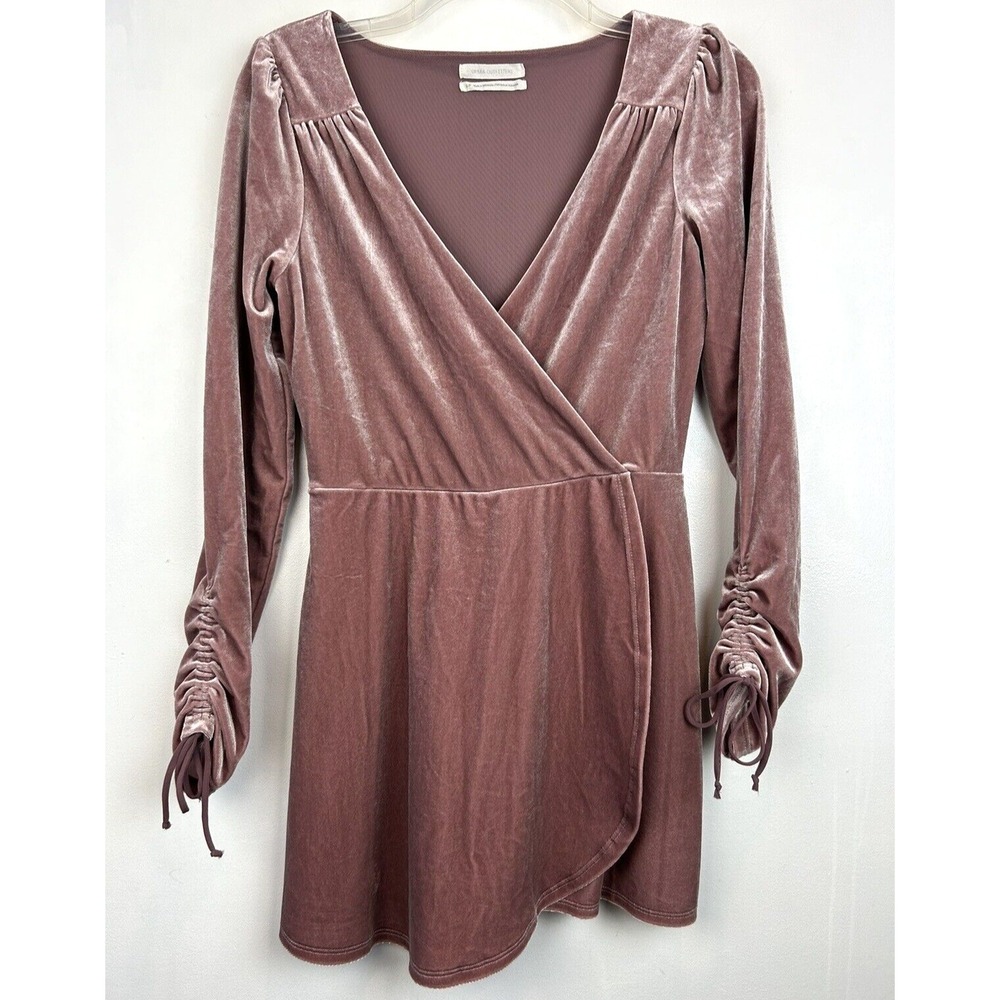 Urban Outfitters Velour Dress Womens S P Micro Mini Pink Romper Faux Wrap Whimsy